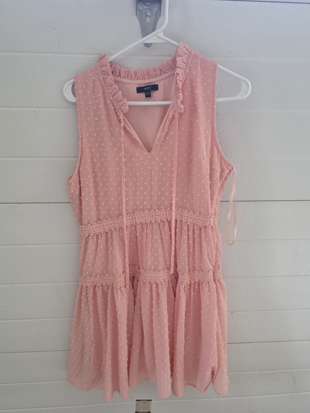 Very J Blush Pink Swiss Dot Tiered Mini Dress